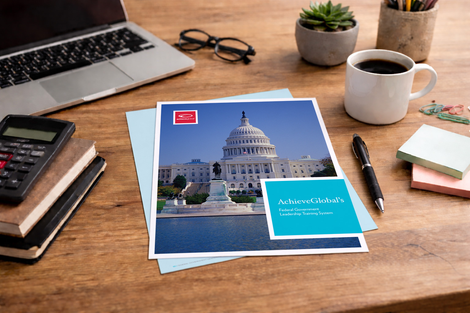 Federal government leadership training brochure with US Capitol imagery